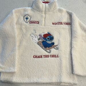 Disney Stitch Off-White Fleece Pullover Medium